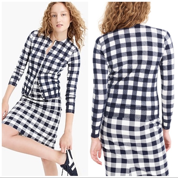 J. Crew Sweaters - J.Crew Jackie Gingham Cotton Blend Cardigan